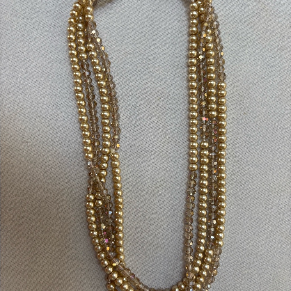 Gold Multi-Strand Beaded Necklace - Elegant Layered Design